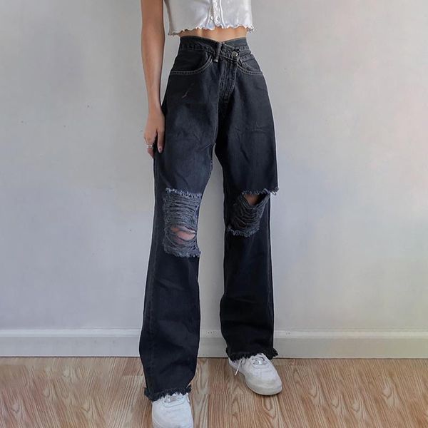 fashion women solid colors ripped hole denim trousers casual high waist loose straight-leg jeans pants pantalones mujer#g3 women's, Blue
fashion women solid colors ripped hole denim trousers casual high waist loose straight-leg jeans pants pantalones mujer#g3 women's, Blue