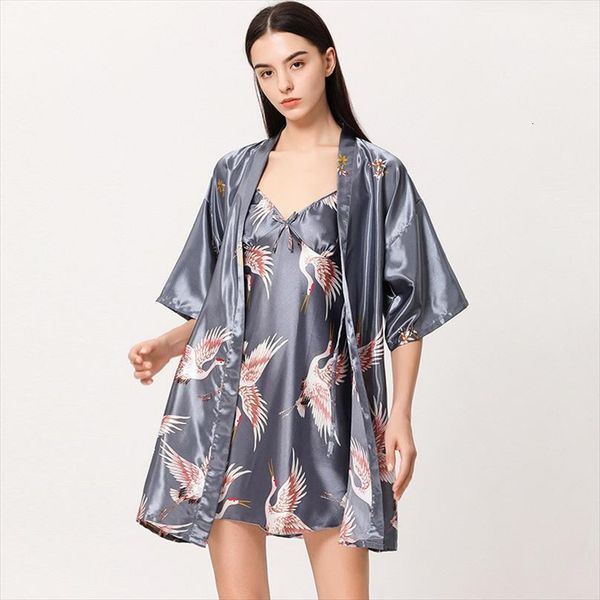 red crane print two womens sleepwears piece pajamas v neck sling dress loose robes nightgown bridesmaid wedding kimono female, Black;red
red crane print two womens sleepwears piece pajamas v neck sling dress loose robes nightgown bridesmaid wedding kimono female, Black;red