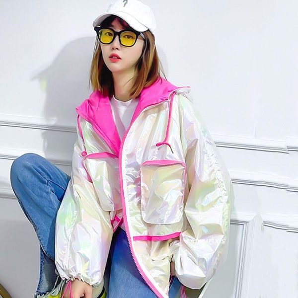 women's jackets glossy streetwear white hooded jacket female short spring autumn 2021 fashion hit color coat matching, Black;brown
women's jackets glossy streetwear white hooded jacket female short spring autumn 2021 fashion hit color coat matching, Black;brown