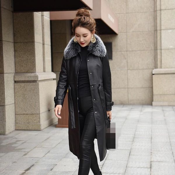 women's leather & faux winter ol sheepskin coat women 2021 casual slim fit long jacket elegant army green pocket belt overcoat lapel ou, Black
women's leather & faux winter ol sheepskin coat women 2021 casual slim fit long jacket elegant army green pocket belt overcoat lapel ou, Black