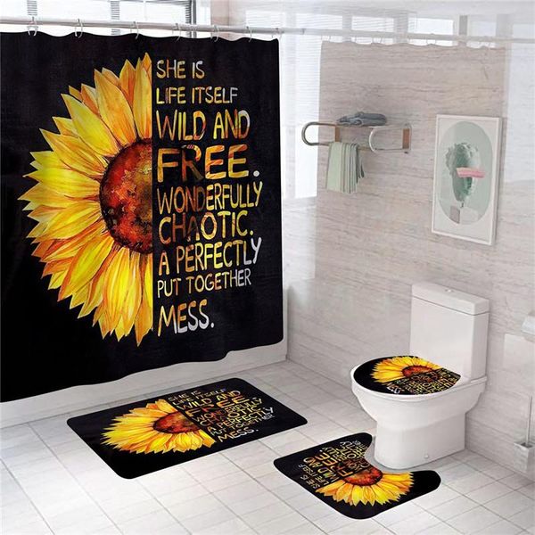 shower curtains black sunflower print summer bathroom decor bath mat set rugs toilet lid cover wc carpets home accessories
shower curtains black sunflower print summer bathroom decor bath mat set rugs toilet lid cover wc carpets home accessories