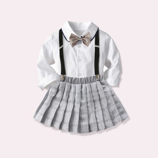 baby girl wear school style uniform suit new british short skirt clothes 3~8 years children short sleeve + pleated skirt suit x0902, White
baby girl wear school style uniform suit new british short skirt clothes 3~8 years children short sleeve + pleated skirt suit x0902, White