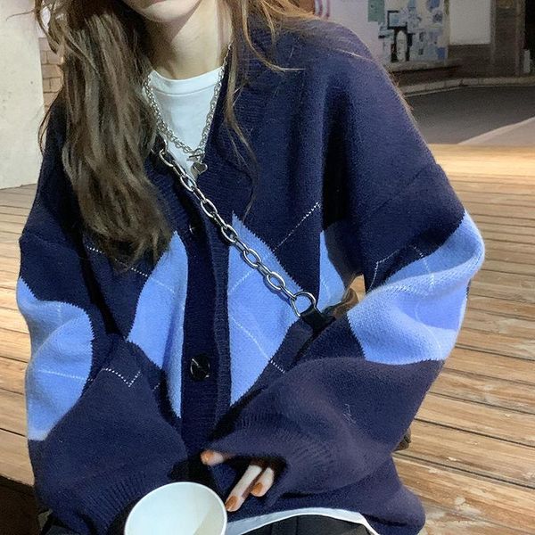 women's knits & tees argyle cardigan women knitted sweater female loose geometric long sleeve knitwear korean v-neck oversize winter, White
women's knits & tees argyle cardigan women knitted sweater female loose geometric long sleeve knitwear korean v-neck oversize winter, White
