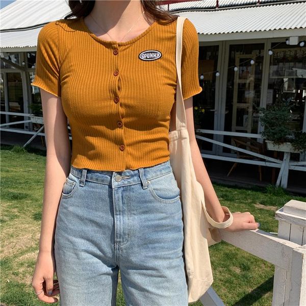 sweet elegant slim short sleeve crop summer wild casual letter label round neck fitting t-shirt daily wear button shirt women's, White
sweet elegant slim short sleeve crop summer wild casual letter label round neck fitting t-shirt daily wear button shirt women's, White