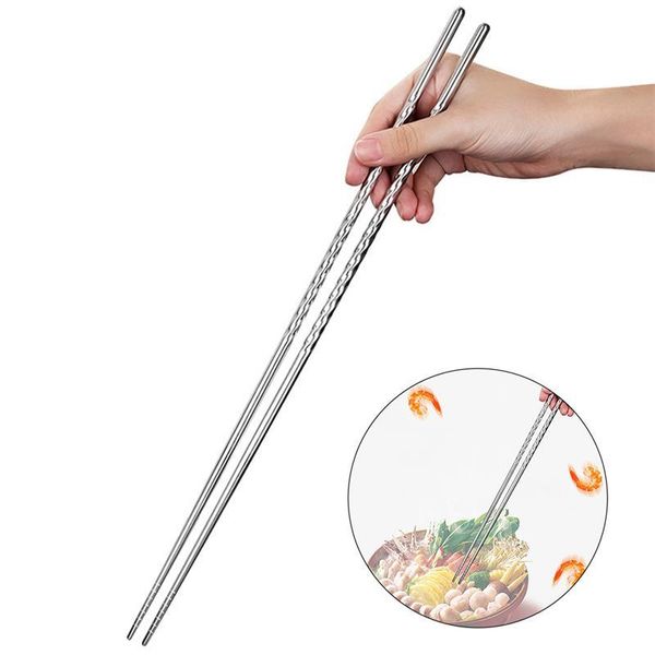 chopsticks 1 pair frying stainless steel lengthen kitchen cooking tableware tools accessories 
chopsticks 1 pair frying stainless steel lengthen kitchen cooking tableware tools accessories