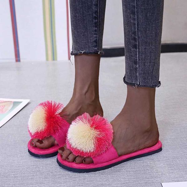 cute fur ball ornament round peep toe women slippers large size 43 flat with slides shoes for, Black
cute fur ball ornament round peep toe women slippers large size 43 flat with slides shoes for, Black