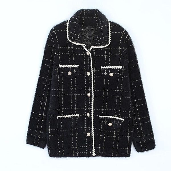 women's jackets fall 2021 women clothing jacket flat knitted korean mink velvet small fragrant wind retro short loose plaid coat, Black;brown
women's jackets fall 2021 women clothing jacket flat knitted korean mink velvet small fragrant wind retro short loose plaid coat, Black;brown