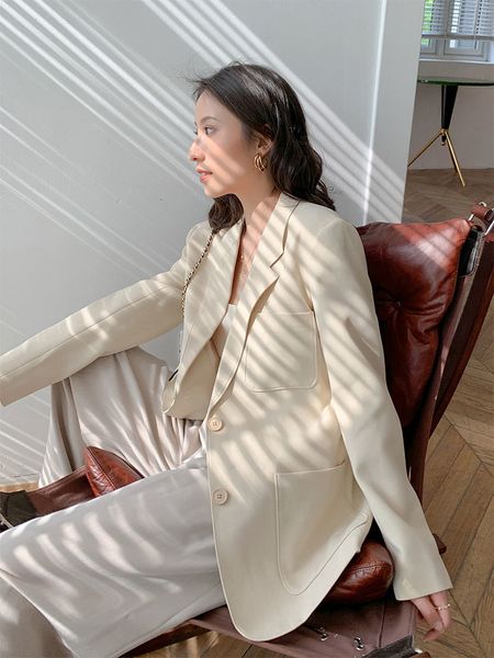 vintage beige blazer comfy pockets lady in jacket outerwear female fancy blazers, White;black
vintage beige blazer comfy pockets lady in jacket outerwear female fancy blazers, White;black