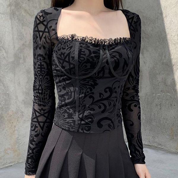 women's t-shirt t shirts cool spring fashion 2021 nightclub party gothic retro elegant black lace long sleeve hollow out top, White
women's t-shirt t shirts cool spring fashion 2021 nightclub party gothic retro elegant black lace long sleeve hollow out top, White