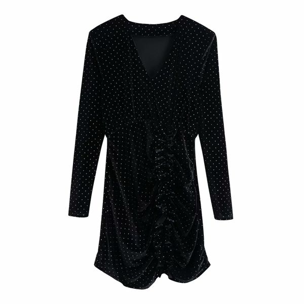 vintage woman polka dot pleated velvet mini dresses spring fashion ladies v neck female elegant party 210515, Black;gray
vintage woman polka dot pleated velvet mini dresses spring fashion ladies v neck female elegant party 210515, Black;gray