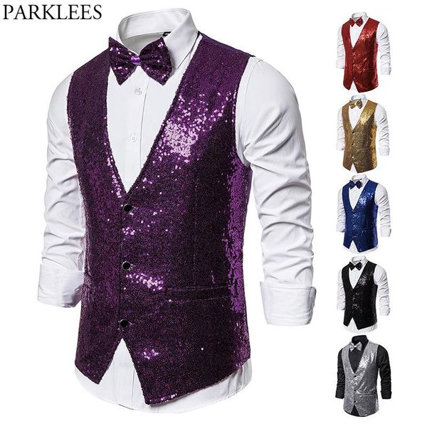 men's vests 2 pieces purple sequin vest with bowtie 2021 brand slim fit v neck sleeveless waistcoat male stage party show costume 2xl, Black;white
men's vests 2 pieces purple sequin vest with bowtie 2021 brand slim fit v neck sleeveless waistcoat male stage party show costume 2xl, Black;white