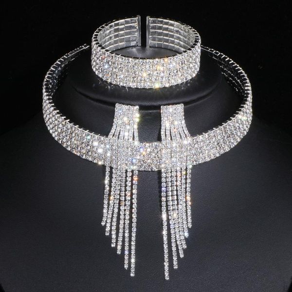 earrings & necklace classic elegant tassel crystal bridal jewelry sets african rhinestone wedding bracelet, Silver
earrings & necklace classic elegant tassel crystal bridal jewelry sets african rhinestone wedding bracelet, Silver