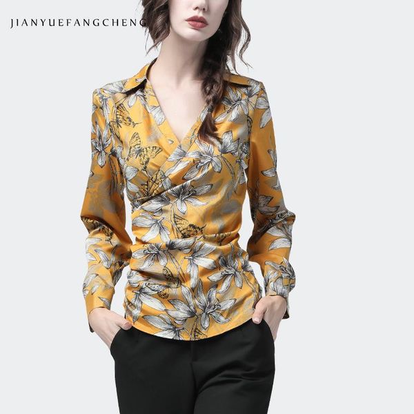 women golden floral blouse crossed v-neck long sleeve elegant skinny ladies office casual and blouses size s-4xl women's & shirts, White
women golden floral blouse crossed v-neck long sleeve elegant skinny ladies office casual and blouses size s-4xl women's & shirts, White