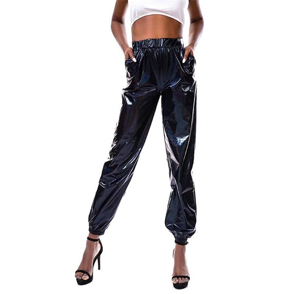 women fashion shiny metallic jogger pants high waist stretchy holographic color hip hop trousers streetwear spring and autumn women's &, Black;white
women fashion shiny metallic jogger pants high waist stretchy holographic color hip hop trousers streetwear spring and autumn women's &, Black;white