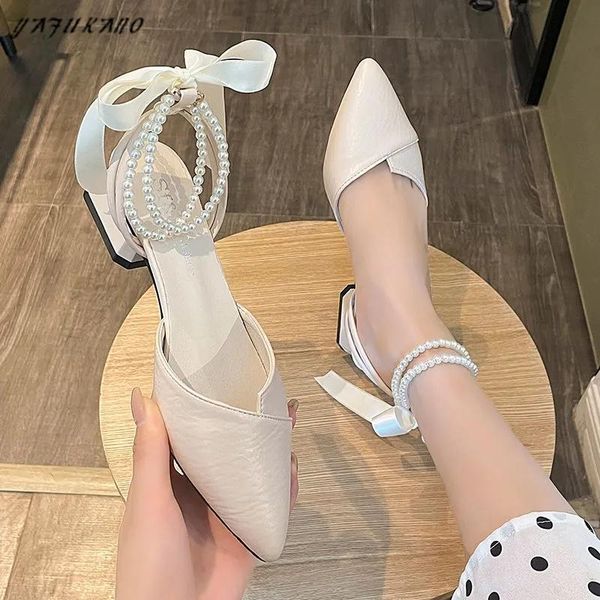 sandals baotou thick heel wild pointed toe pearl bow-knot high heels 4 cm elegant string bead mid ladies party dress pumps, Black
sandals baotou thick heel wild pointed toe pearl bow-knot high heels 4 cm elegant string bead mid ladies party dress pumps, Black