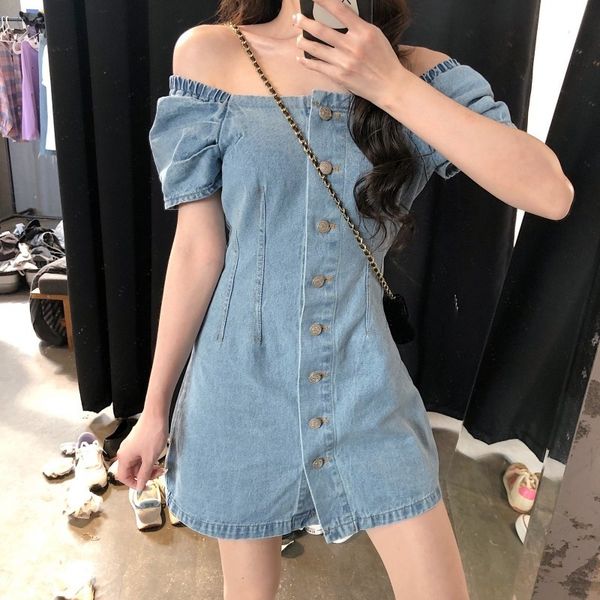 casual dresses sweet slash neck off shoulder denim dress girly spring puff thin sleeve line ed short streetwear cowgirl 08g2, Black;gray
casual dresses sweet slash neck off shoulder denim dress girly spring puff thin sleeve line ed short streetwear cowgirl 08g2, Black;gray