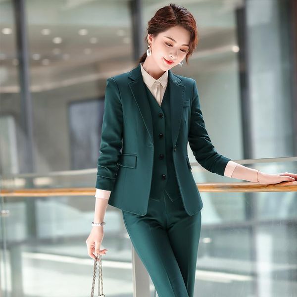 green 3 piece set women formal business pant suit blazer office lady uniform jacket and for work interview women's two pants, White
green 3 piece set women formal business pant suit blazer office lady uniform jacket and for work interview women's two pants, White