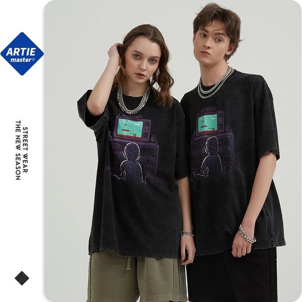 artie men's wear | ins high wash used grey print loose t-shirt summer street trend t, White;black
artie men's wear | ins high wash used grey print loose t-shirt summer street trend t, White;black