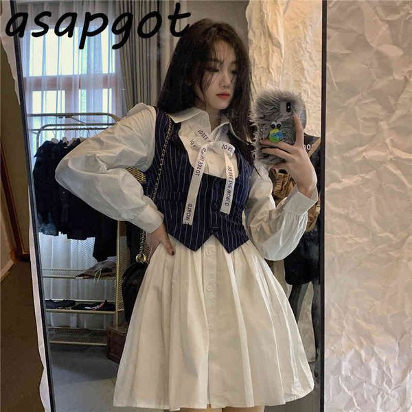 chic casual white bow puff long sleeve turn down collar shirt dress mini with blazer vest vintage fashion 2piece set korean wild 210429
chic casual white bow puff long sleeve turn down collar shirt dress mini with blazer vest vintage fashion 2piece set korean wild 210429