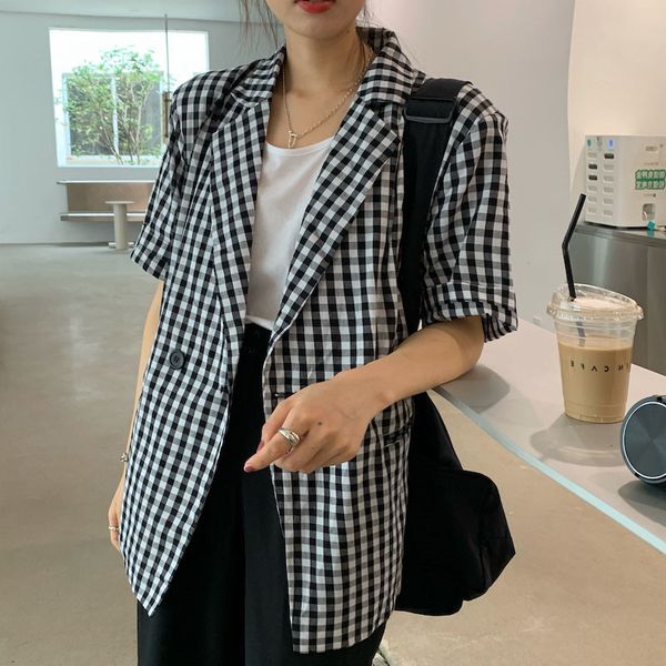 women's luxury jacket fat mm black and white check coat korean version summer double breasted loose large women's short sleeve sui, Black;brown
women's luxury jacket fat mm black and white check coat korean version summer double breasted loose large women's short sleeve sui, Black;brown