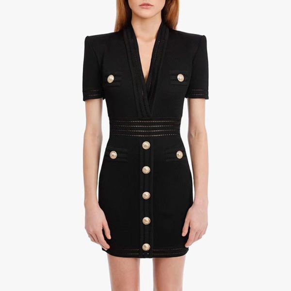 party dresses high street est 2021 runway designer fashion women's short sleeve deep v neck lion buttons knit dress, White;black
party dresses high street est 2021 runway designer fashion women's short sleeve deep v neck lion buttons knit dress, White;black