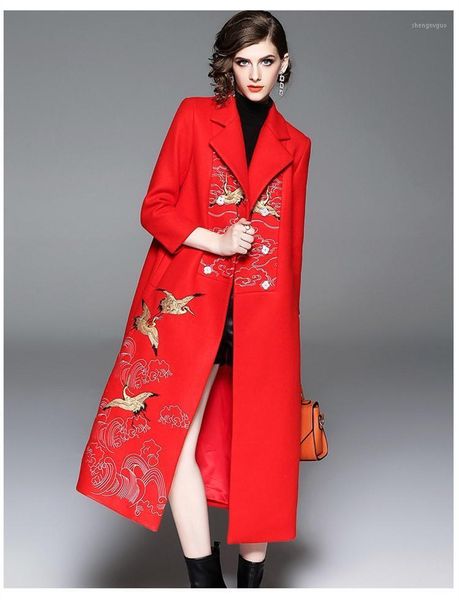 women's wool & blends early spring original design chinese style birds and lucky cloud embroidered long-section woolen jacket outerwear, Black
women's wool & blends early spring original design chinese style birds and lucky cloud embroidered long-section woolen jacket outerwear, Black