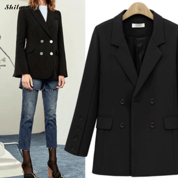 women's suits & blazers autumn winter women blazer suit 2021 fashion double breasted pockets jackets elegant slim long sleeve outerwear, White;black
women's suits & blazers autumn winter women blazer suit 2021 fashion double breasted pockets jackets elegant slim long sleeve outerwear, White;black