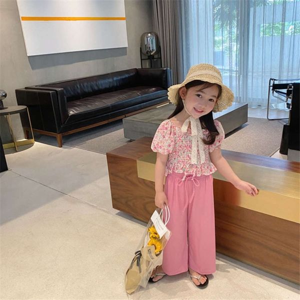 girls' summer suit children's wide leg pants two piece set girls' thin floral casual clothes fashion, White
girls' summer suit children's wide leg pants two piece set girls' thin floral casual clothes fashion, White