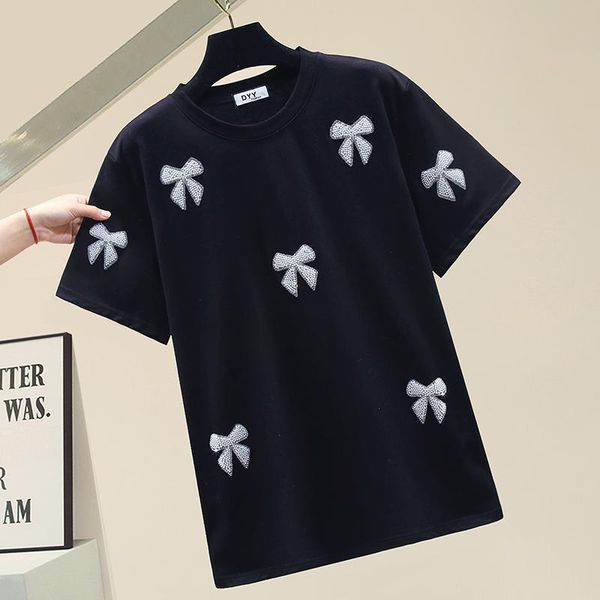 women's t-shirt korean diamonds pearls beading bow white t shirt women 2021 spring summer loose o-neck black tee femme
women's t-shirt korean diamonds pearls beading bow white t shirt women 2021 spring summer loose o-neck black tee femme