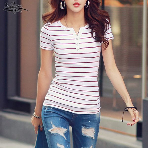 summer women cotton short sleeve v-neck tshirt office lady casual striped t-shirt femal tees clothes 3188 50 210508, White
summer women cotton short sleeve v-neck tshirt office lady casual striped t-shirt femal tees clothes 3188 50 210508, White