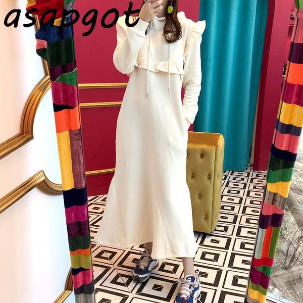 chic french autumn winter ruffles hooded hoodies sweatshirts dress loose plus size cotton mermaid long slim casual thick dresses, Black;gray
chic french autumn winter ruffles hooded hoodies sweatshirts dress loose plus size cotton mermaid long slim casual thick dresses, Black;gray