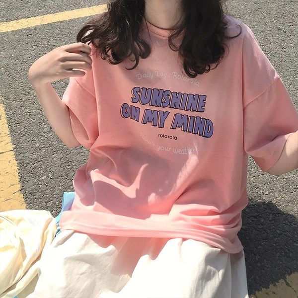 women's t-shirt fresh cute japanese round neck letters short-sleeved european and american summer korean casual top, White
women's t-shirt fresh cute japanese round neck letters short-sleeved european and american summer korean casual top, White