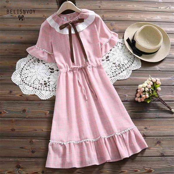 mori girl sweet dress ruffles women o-neck short sleeve plaid vintage cotton apricot blue pink dresses female kawaii clothing 210520, Black;gray
mori girl sweet dress ruffles women o-neck short sleeve plaid vintage cotton apricot blue pink dresses female kawaii clothing 210520, Black;gray