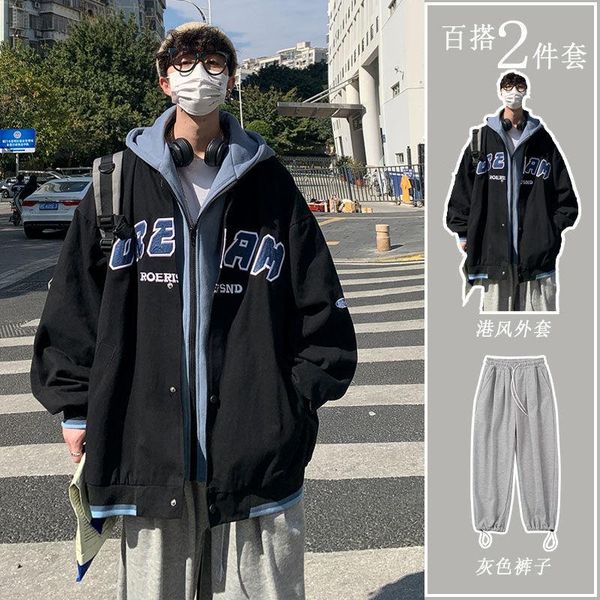 men's hoodies & sweatshirts autumn jacket one set with handsome port style suit fake two-piece coat casual men, Black
men's hoodies & sweatshirts autumn jacket one set with handsome port style suit fake two-piece coat casual men, Black