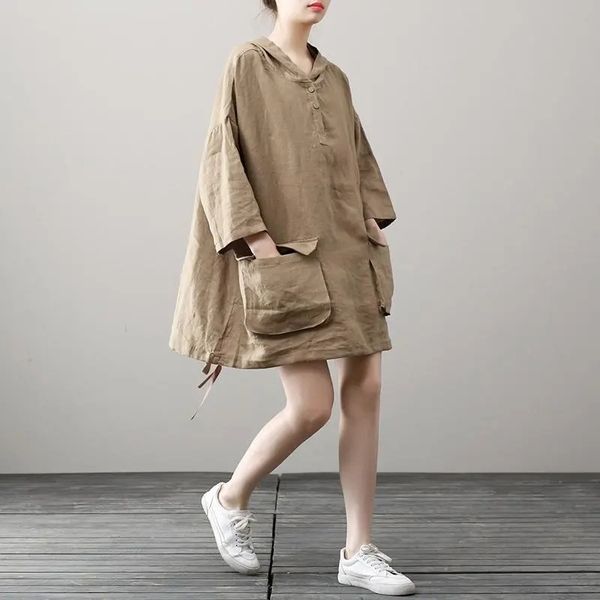 johnature women hooded pullover dresses loose patchwork pockets button spring seven sleeve casual linen shirt dresses 210521, Black;gray
johnature women hooded pullover dresses loose patchwork pockets button spring seven sleeve casual linen shirt dresses 210521, Black;gray