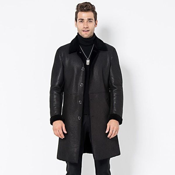 men's leather & faux winter mens long sheepskin genuine jacket warm fur lining overcoat thicken business man slim fit shearling trench, Black
men's leather & faux winter mens long sheepskin genuine jacket warm fur lining overcoat thicken business man slim fit shearling trench, Black