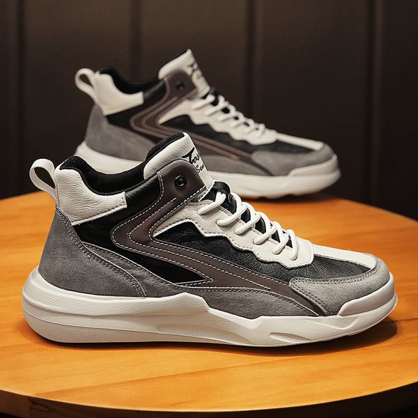new high end trend genuine leather men casual shoes youth lace-up patchwork high leisure flat shoes fashion sneakers, Black
new high end trend genuine leather men casual shoes youth lace-up patchwork high leisure flat shoes fashion sneakers, Black
