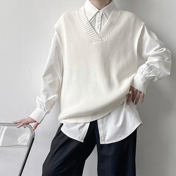 men's sweaters oversize vest men women v-neck loose vintage pullover korean streetwear knitwear man q0to, White;black
men's sweaters oversize vest men women v-neck loose vintage pullover korean streetwear knitwear man q0to, White;black