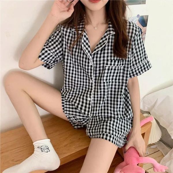 korean pajamas plaid girls women sleepwear summer suit kawaii pyjamas set 2 pieces short sleeve pijamas loungewear, Black;red
korean pajamas plaid girls women sleepwear summer suit kawaii pyjamas set 2 pieces short sleeve pijamas loungewear, Black;red