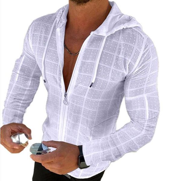 2021 europe and america fashion new men's street leisure slim long sleeve t-shirt hooded zipper cardigan sports, White;black
2021 europe and america fashion new men's street leisure slim long sleeve t-shirt hooded zipper cardigan sports, White;black