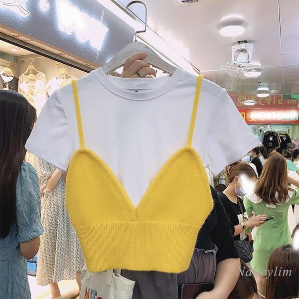 women's short sleeve t shirt 2021 summer solid color round neck knitted patchwork slim fit female crop two-piece t-shirt, White
women's short sleeve t shirt 2021 summer solid color round neck knitted patchwork slim fit female crop two-piece t-shirt, White