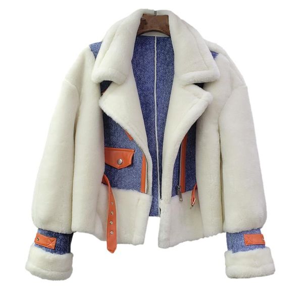 women's fur & faux 2021 winter thick long sleeve lamb coat women motorcycle style outerwear loose short zipper patchwork jacket female, Black
women's fur & faux 2021 winter thick long sleeve lamb coat women motorcycle style outerwear loose short zipper patchwork jacket female, Black
