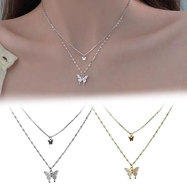 chains double butterfly women necklace 2 layers simple design electroplated copper neck pendant jewelry gift for girls fs99, Silver
chains double butterfly women necklace 2 layers simple design electroplated copper neck pendant jewelry gift for girls fs99, Silver