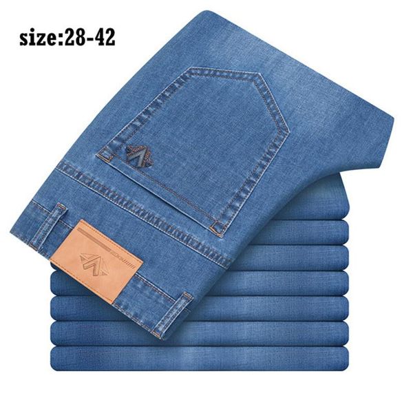 spring summer trousers denim classic embroidery men's business casual pants straight lightweight thin cotton jeans for men, Blue
spring summer trousers denim classic embroidery men's business casual pants straight lightweight thin cotton jeans for men, Blue