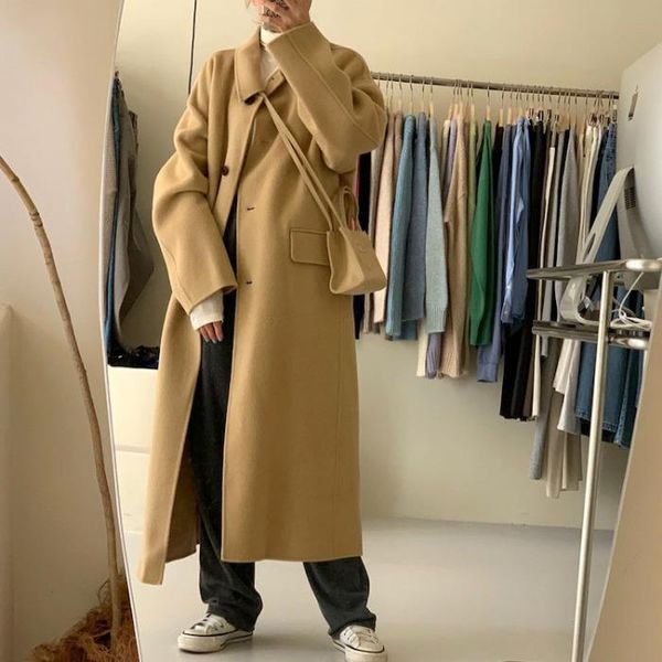 women's wool & blends vintage british style long tweed coat 2021 autumn loose sleeve, Black
women's wool & blends vintage british style long tweed coat 2021 autumn loose sleeve, Black