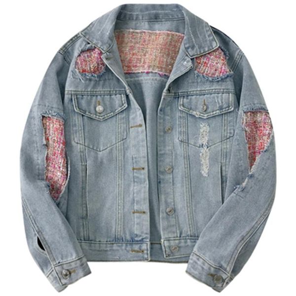 women's jackets short denim jacket female 2021 spring fashion single-breasted lapel long sleeve loose stitching coat tide h1083, Black;brown
women's jackets short denim jacket female 2021 spring fashion single-breasted lapel long sleeve loose stitching coat tide h1083, Black;brown