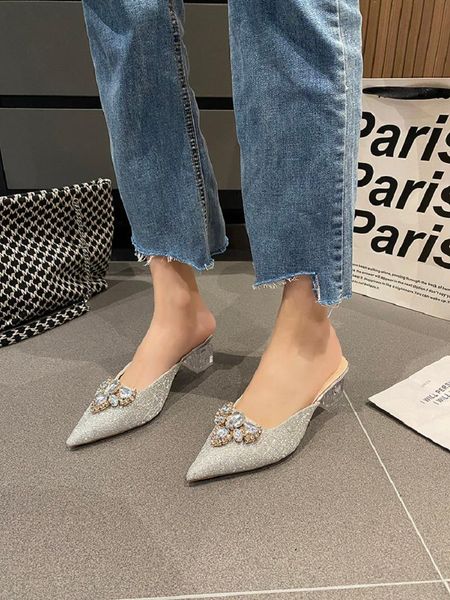 slippers sweet fashion sequined cloth crystal high heels ladies summer rhinestone pointed toe baotou muller shoes for outer wear, Black
slippers sweet fashion sequined cloth crystal high heels ladies summer rhinestone pointed toe baotou muller shoes for outer wear, Black