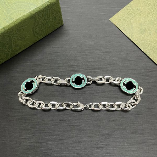 designer jewelry double green enamel used thai silver pattern letter interlocking couple bracelet, Black
designer jewelry double green enamel used thai silver pattern letter interlocking couple bracelet, Black