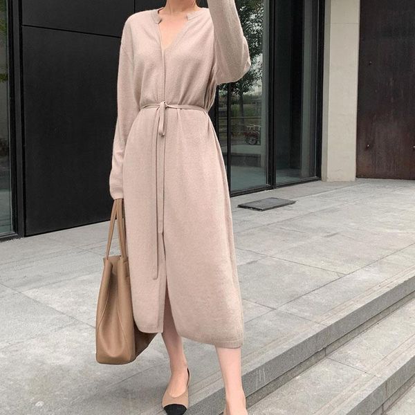women knitted dress vintage party autumn winter brief v-neck warm drawstring lace-up loose female sweater elegant robe casual dresses, Black;gray
women knitted dress vintage party autumn winter brief v-neck warm drawstring lace-up loose female sweater elegant robe casual dresses, Black;gray