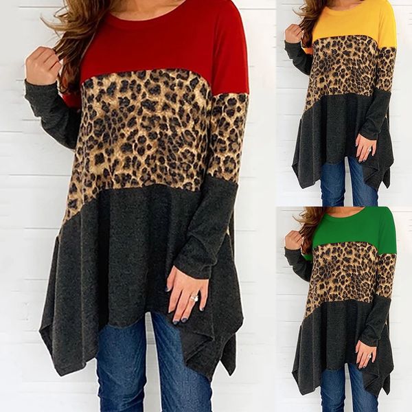 women's autumn long sleeve round neck leopard stitching medium and long european and american dress, White
women's autumn long sleeve round neck leopard stitching medium and long european and american dress, White